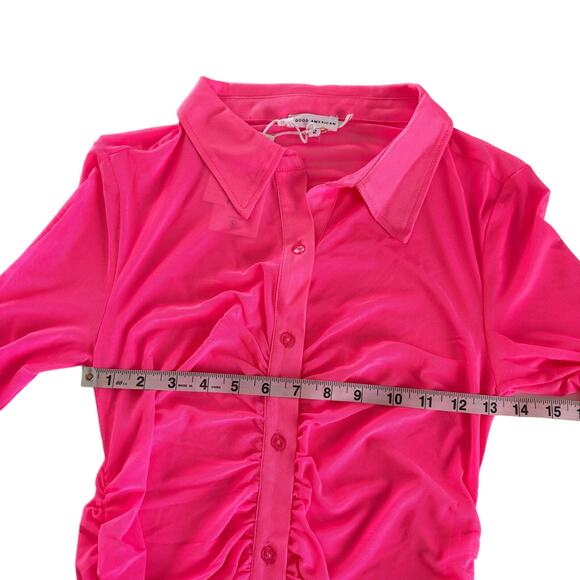 Good American Knockout Pink Sheer Ruched Long Sleeve Mini Dress Size 2 / Medium - Picture 5 of 7